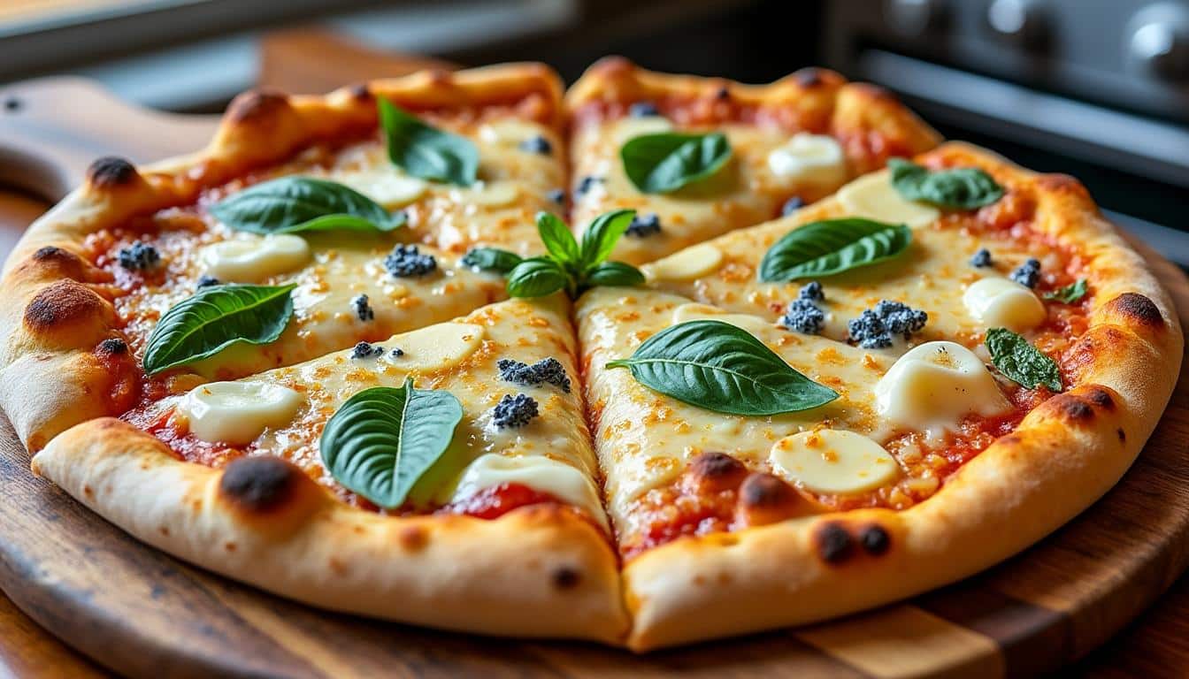 découvrez notre recette facile et rapide de pizza 4 fromages, savoureuse et gourmande, parfaite pour un repas convivial et délicieux à la maison.