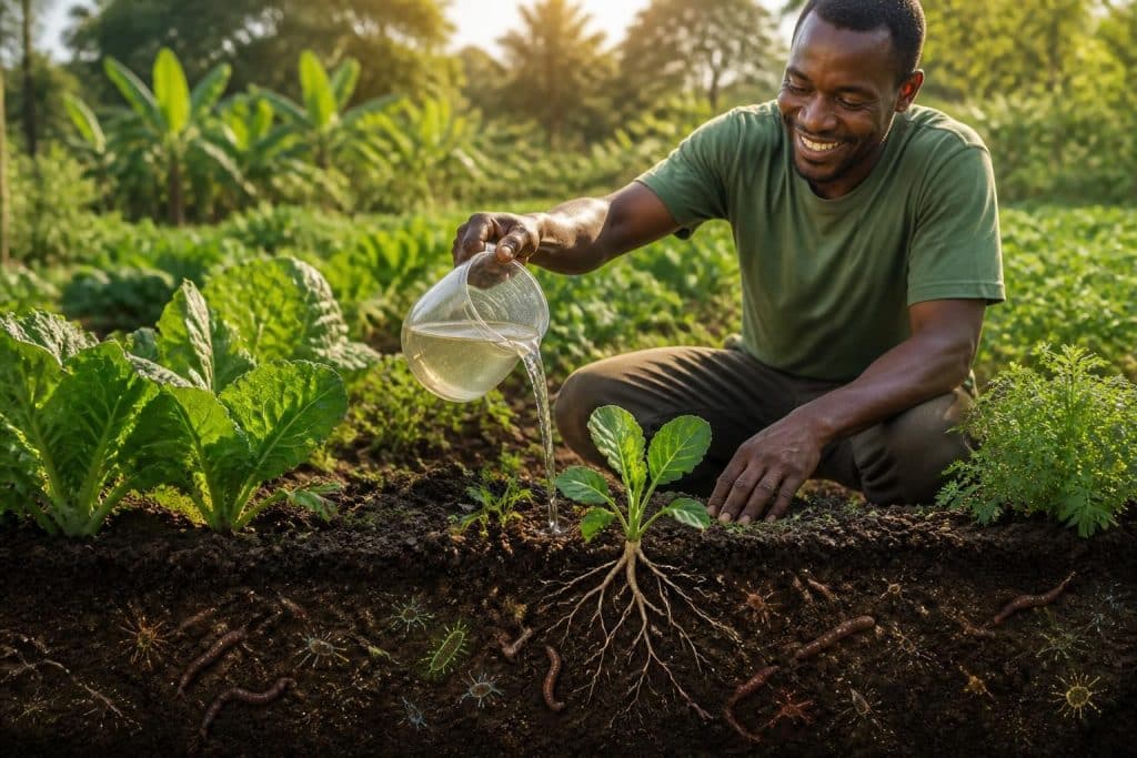 humonia : engrais organique liquide naturel pour revitaliser les sols, améliorer leur santé et diminuer l'utilisation des produits chimiques agricoles.