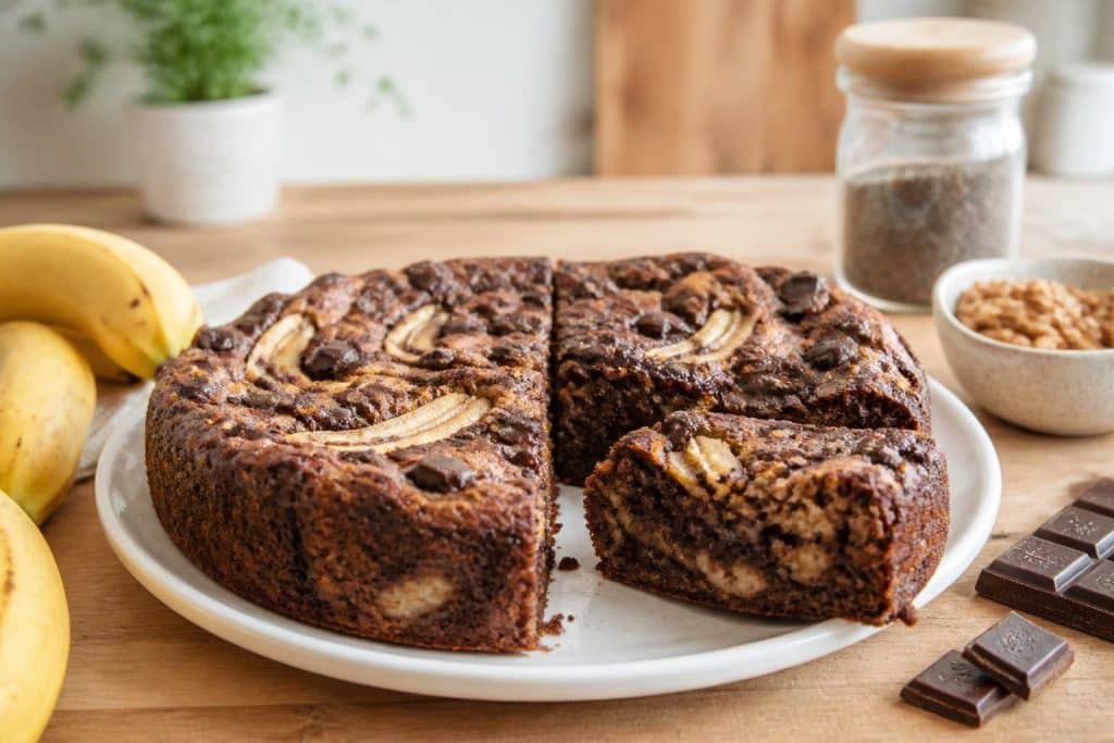 découvrez notre recette healthy de gâteau banane chocolat, moelleuse et facile à préparer pour un dessert gourmand et sain.