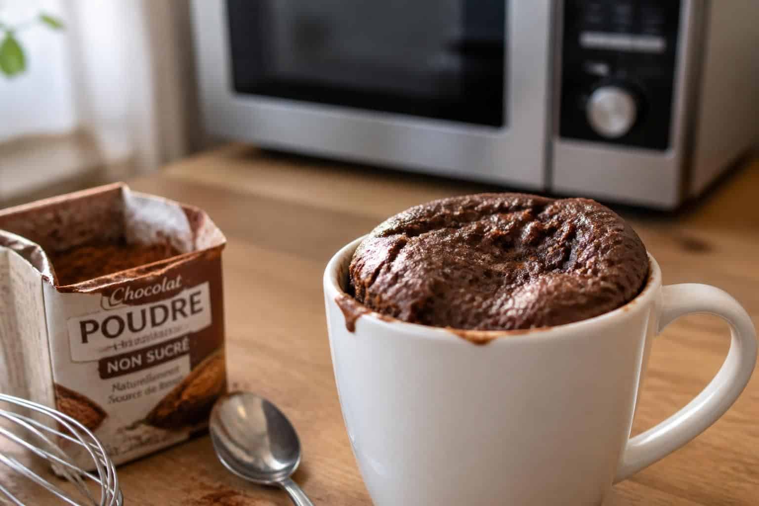découvrez une recette rapide et facile de mug cake au chocolat en poudre, à préparer en quelques minutes au micro-ondes pour une gourmandise express.