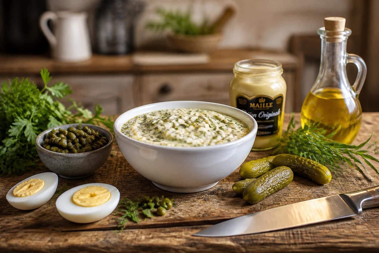 découvrez notre recette traditionnelle de la sauce gribiche, accompagnée d'astuces incontournables pour réussir cette sauce froide typique de la cuisine française.