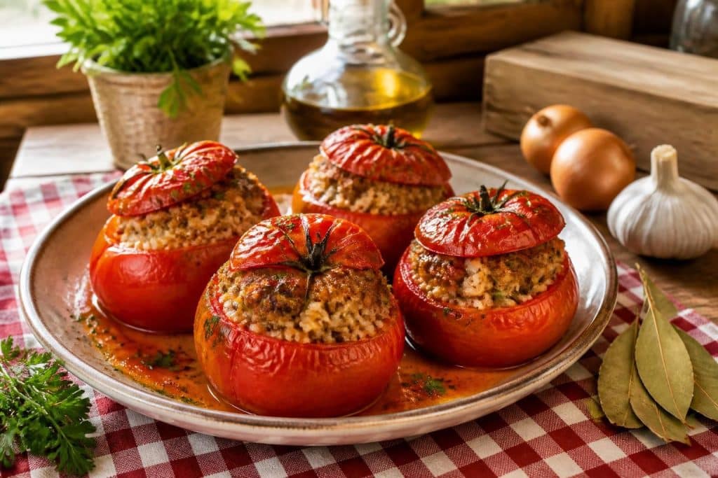 découvrez notre recette de tomates farcies de grand-mère, facile et savoureuse, accompagnée de riz pour un repas traditionnel et réconfortant.