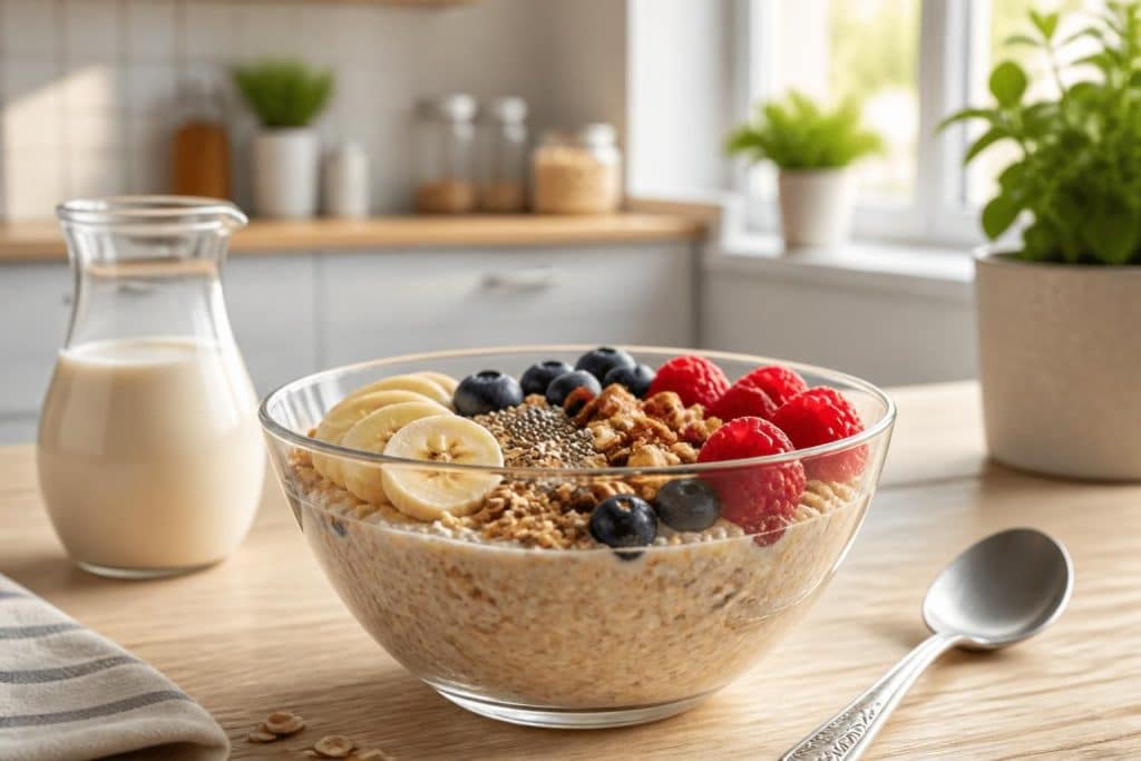 découvrez notre recette facile et rapide d'overnight porridge, idéale pour un petit-déjeuner sain et gourmand à préparer la veille.