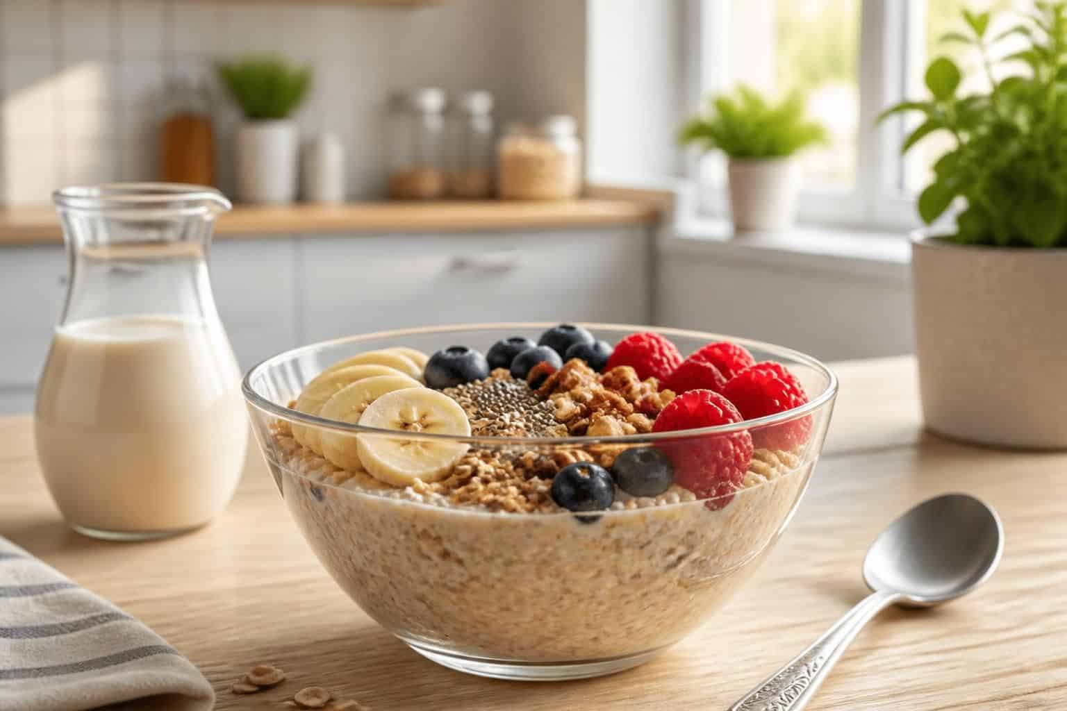découvrez notre recette facile et rapide d'overnight porridge, idéale pour un petit-déjeuner sain et gourmand à préparer la veille.