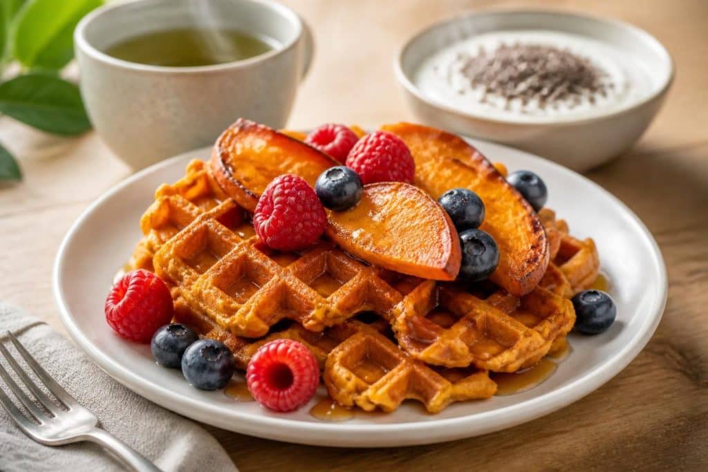 découvrez une recette saine et rapide de gaufres à la patate douce, facile à préparer pour un délicieux goûter ou petit-déjeuner healthy.